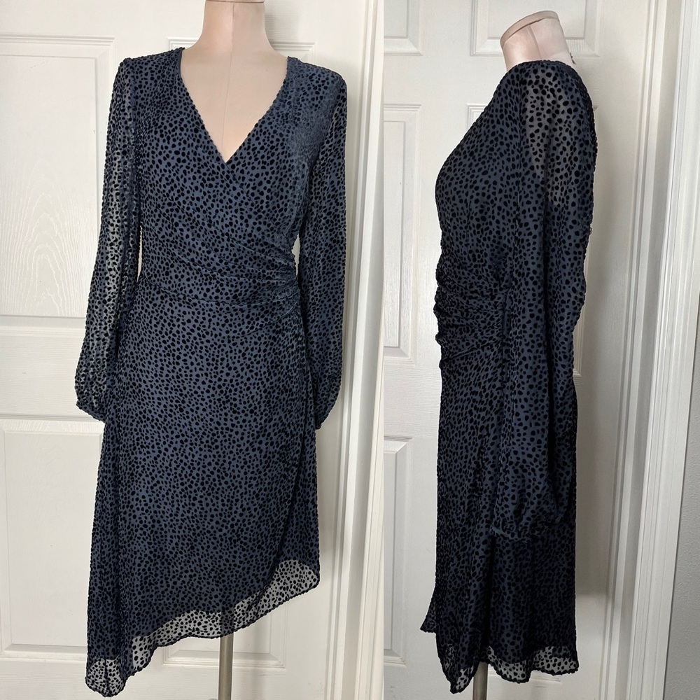 ITERMIX Solid Print Midi Long Sleeve Dress Sz M